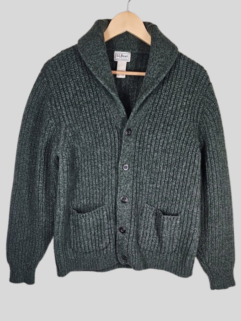 L.L.Bean 100% Lambswool Ragg Sweater Men’s M Forest Green Grandpacore Academia